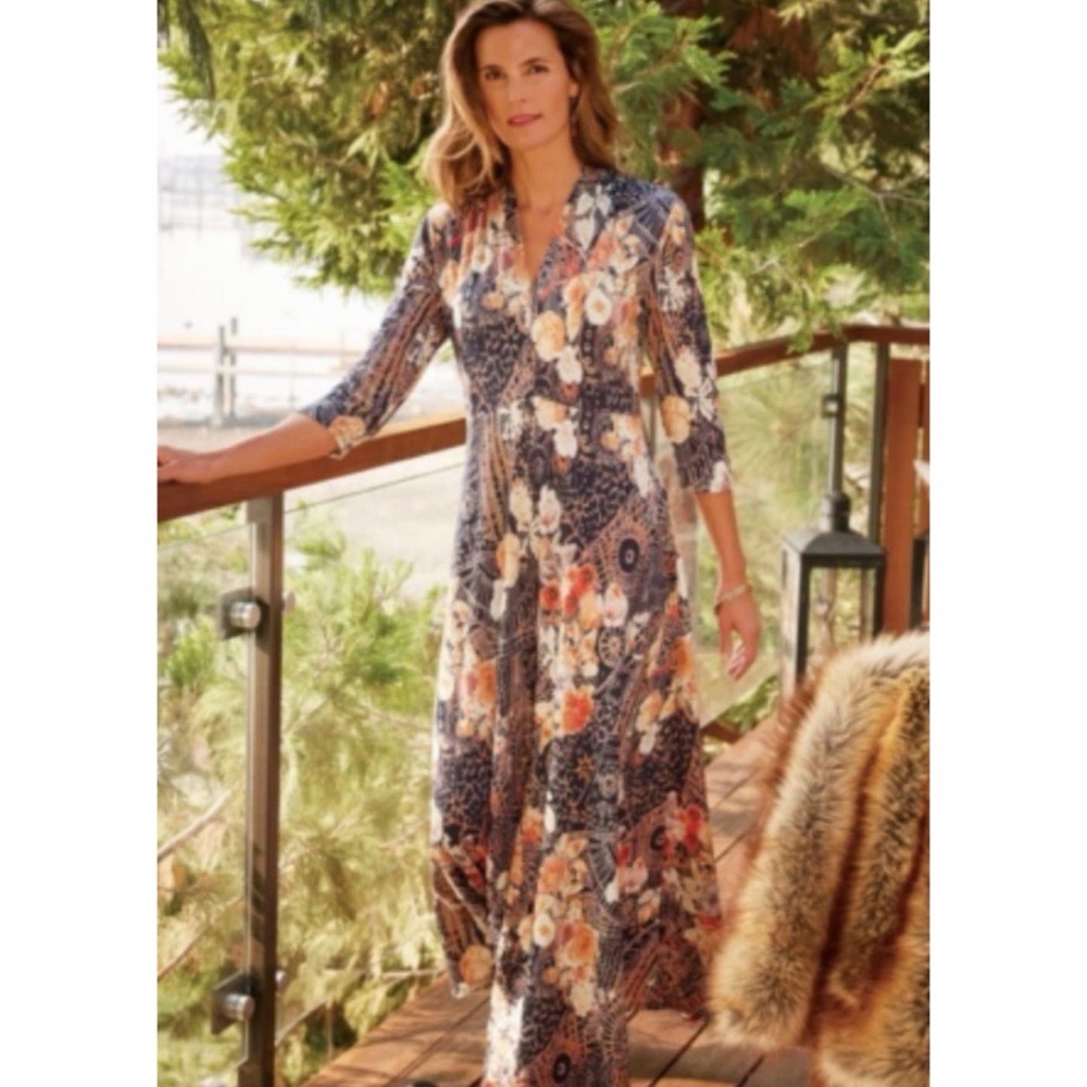 Soft Surroundings Adamaris Floral Midi Maxi Dress Size Medium Tall